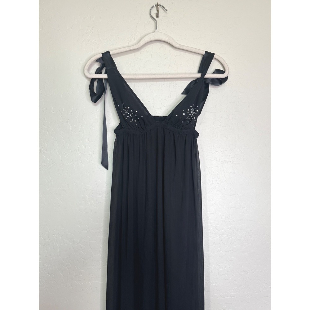 Victoria's Secret Women Polyester Gown Dress M Black Rhinestone Maxi Ethereal